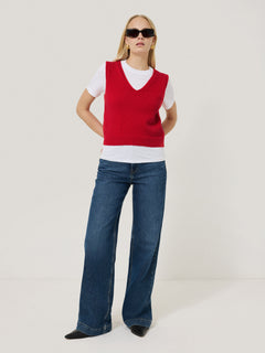 Chunky Cotton Blend V Tank | Red