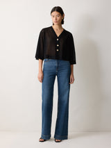 Sheer Linen Blend Cardigan | Black