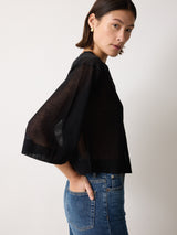 Sheer Linen Blend Cardigan | Black