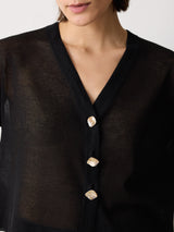 Sheer Linen Blend Cardigan | Black