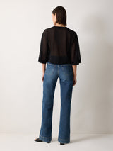 Sheer Linen Blend Cardigan | Black