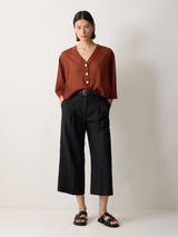 Sheer Linen Blend Cardigan | Brown