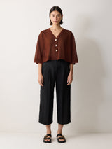 Sheer Linen Blend Cardigan | Brown