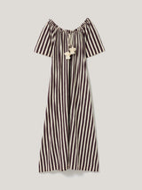 Drawstring Stripe Cotton Dress | Oxblood