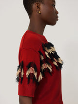 Fringe Jacquard Knit Top | Orange