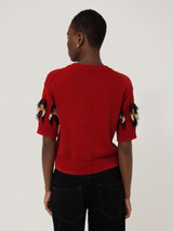 Fringe Jacquard Knit Top | Orange