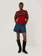 Fringe Jacquard Knit Top | Orange