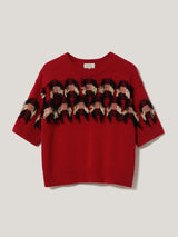 Fringe Jacquard Knit Top | Orange