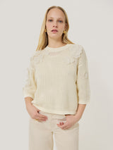 Floral Applique Knit Top | Cream