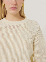 Floral Applique Knit Top | Cream