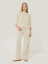 Floral Applique Knit Top | Cream