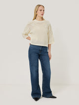 Floral Applique Knit Top | Cream