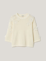 Floral Applique Knit Top | Cream