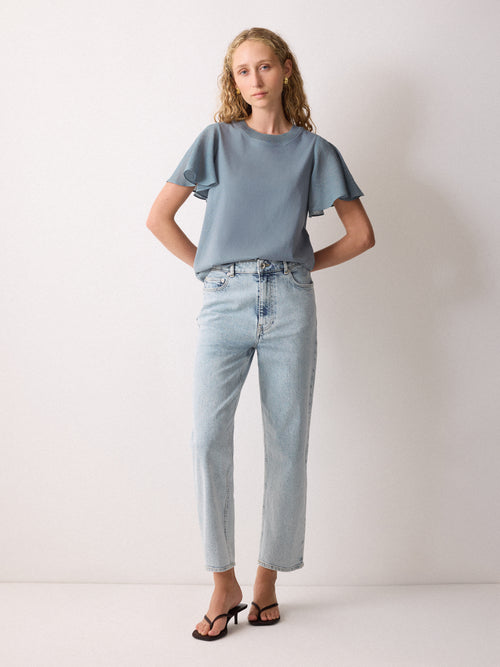 Gauze Sleeve Jersey Top | Blue