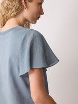 Gauze Sleeve Jersey Top | Blue