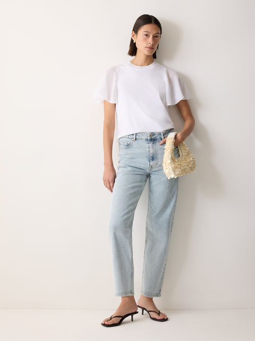 Gauze Sleeve Jersey Top | White