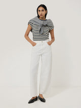 Cotton Slub Stripe Cap Sleeve Top | Grey