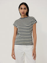 Cotton Slub Stripe Cap Sleeve Top | Grey