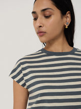 Cotton Slub Stripe Cap Sleeve Top | Grey