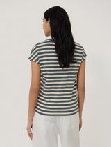 Cotton Slub Stripe Cap Sleeve Top | Grey