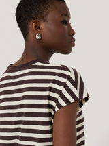 Cotton Slub Stripe Cap Sleeve Top | Oxblood