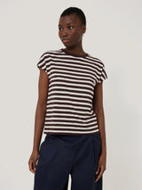 Cotton Slub Stripe Cap Sleeve Top | Oxblood