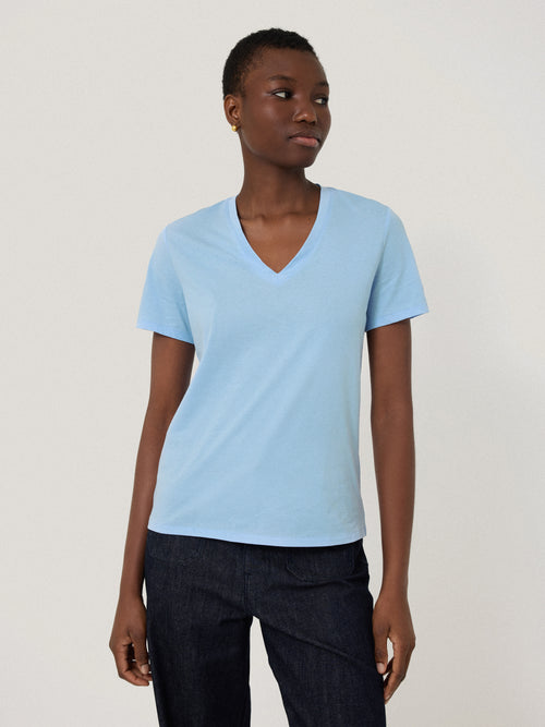 Supima Cotton V Neck T-shirt | Blue