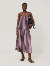 Cotton Slub Stripe Skirt | Oxblood