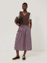Cotton Slub Stripe Skirt | Oxblood