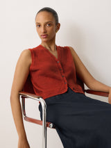 Linen Button Through Tank | Orange