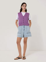 Linen Button Through Tank | Purple