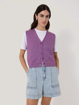 Linen Button Through Tank | Purple