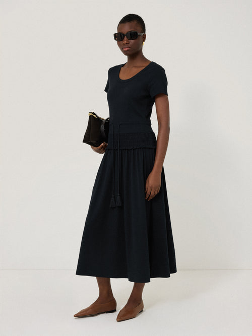 Shirred Waist T-shirt Dress | Navy