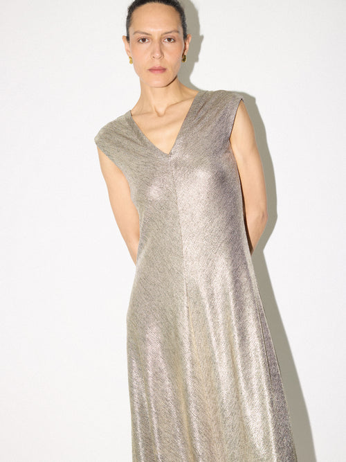 Metallic Jersey Maxi Dress | Gold