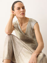 Metallic Jersey Maxi Dress | Gold