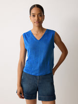Linen V Neck Tank | Blue