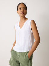 Linen V Neck Tank | White