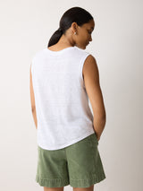 Linen V Neck Tank | White