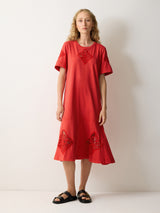 Embroidered Midi Tshirt Dress | Red