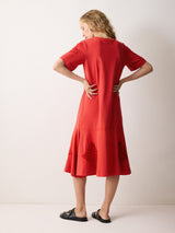 Embroidered Midi Tshirt Dress | Red