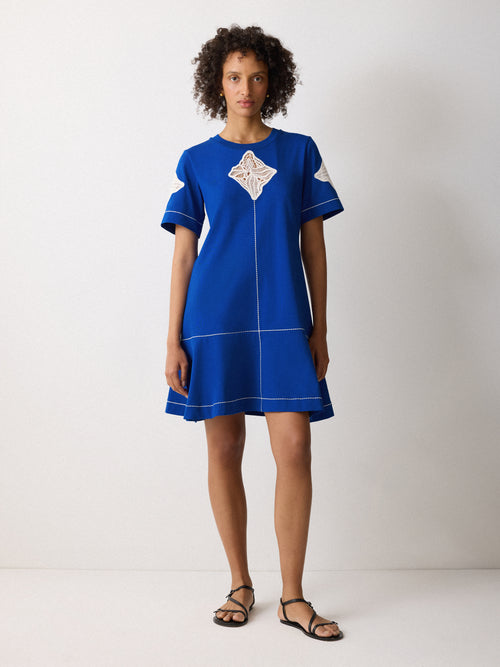 Embroidered Short Tshirt Dress | Blue