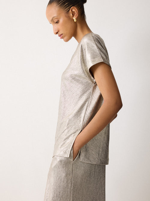 Metallic Cap Sleeve Top | Gold