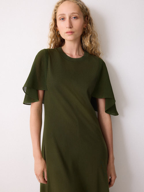 Gauze Sleeve Jersey Dress | Green