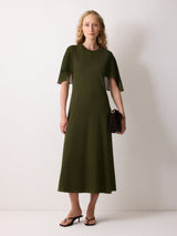 Gauze Sleeve Jersey Dress | Green