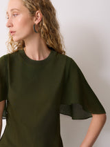 Gauze Sleeve Jersey Dress | Green