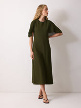 Gauze Sleeve Jersey Dress | Green