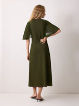 Gauze Sleeve Jersey Dress | Green