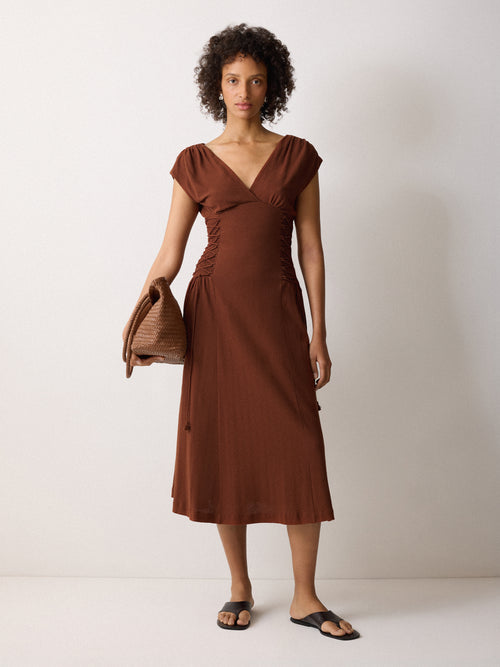 Jersey Lace Up Dress | Brown