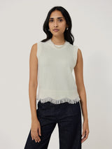 Silk Blend Boucle Fringe Tank | Ivory