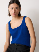 Linen Square Neck Knitted Vest | Blue